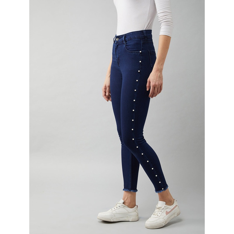 Women’s Navy-Blue Cotton Skinny-Fit Cropped High-Rise Stretchable Denim Jeans 26 Navy Blue