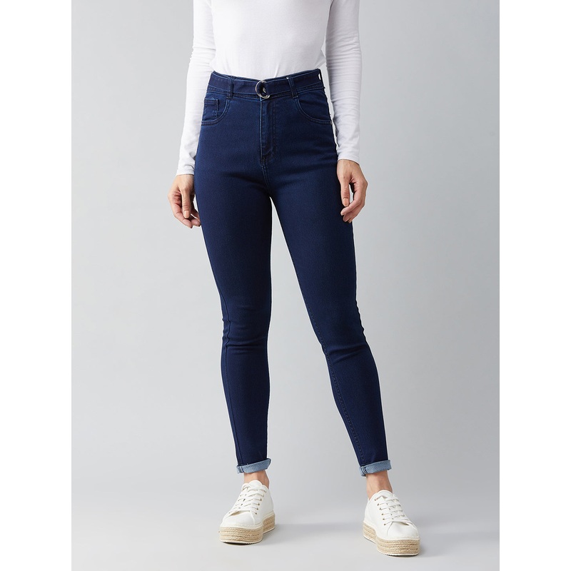 Women’s Navy-Blue Cotton Skinny-Fit Relaxed High-Rise Stretchable Denim Jeans 26 Navy Blue