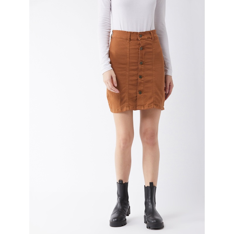 Women’s Rust Cotton Slim Fit Relaxed High-Rise Mini Denim Skirt 26 Rust