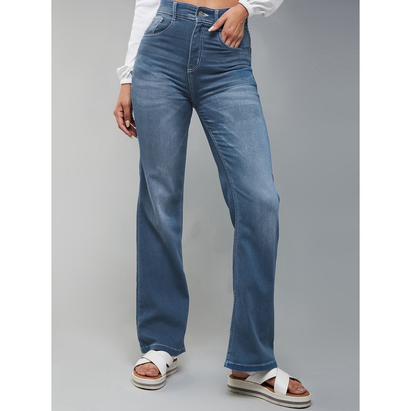 24/7 Comfort  Light Blue Wide-Leg Mid-Rise Light weight Denim Jeans 26 Blue