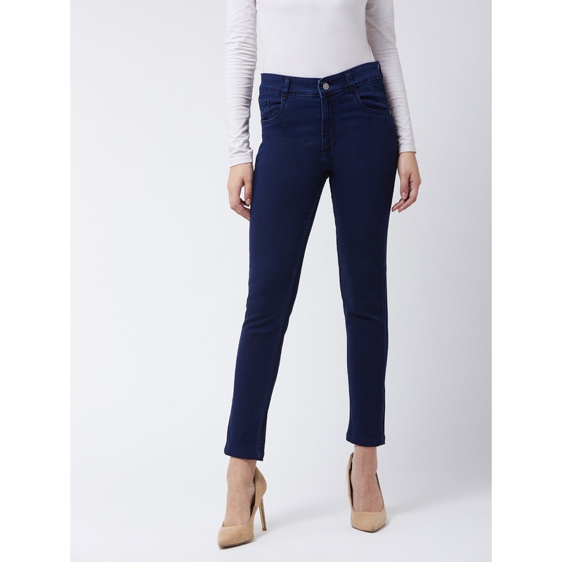 24/7 Comfort Navy-Blue Skinny-Fit Mid-Rise Cropped-Length Stretchable Denim Jeans 26 Navy Blue