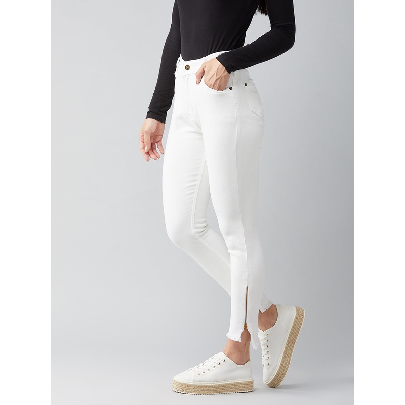 24/7 Comfort White Skinny-Fit High-Rise Side-Slit Raw Edge Cropped Stretchable Denim Jeans 26 White