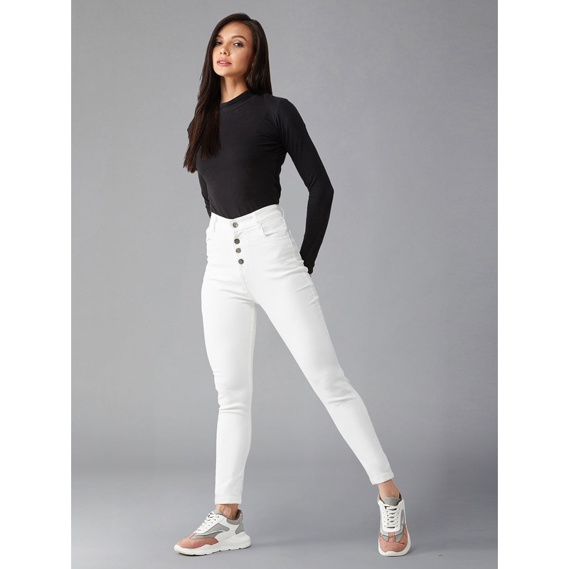 24/7 Comfort White Skinny-Fit High-Rise Stretchable Bleached Denim Jeans 26 White