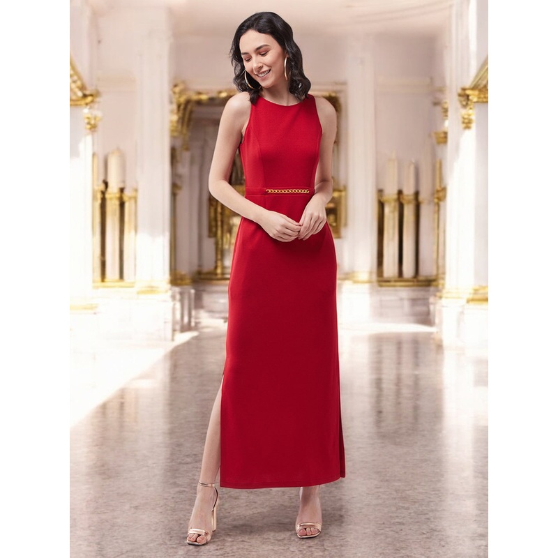 Cherry Red Sleeveless Column Dress for Women XS Cherry Red