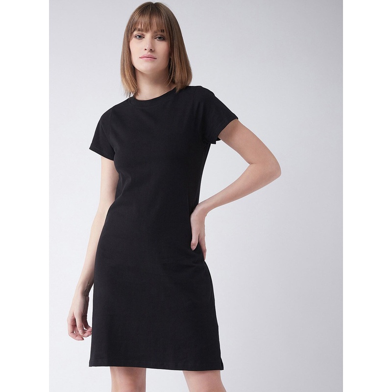 Women’s Black Round Neck Short Sleeves T-Shirt Dress XS Black