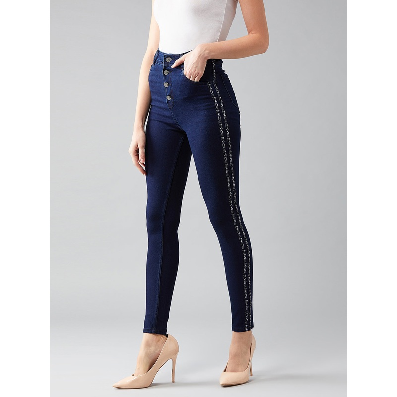 Women’s Navy-Blue Skinny High-Rise Clean-Look Cropped Denim Jeans 26 Navy Blue