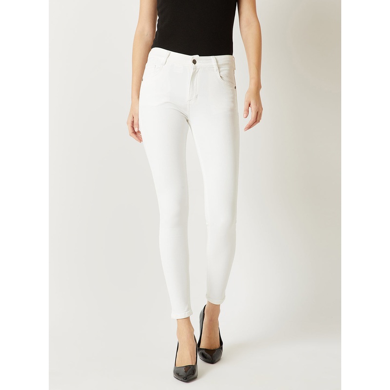 Women’s White Skinny Mid-Rise Bleached Stretchable Denim Jeans 26 White