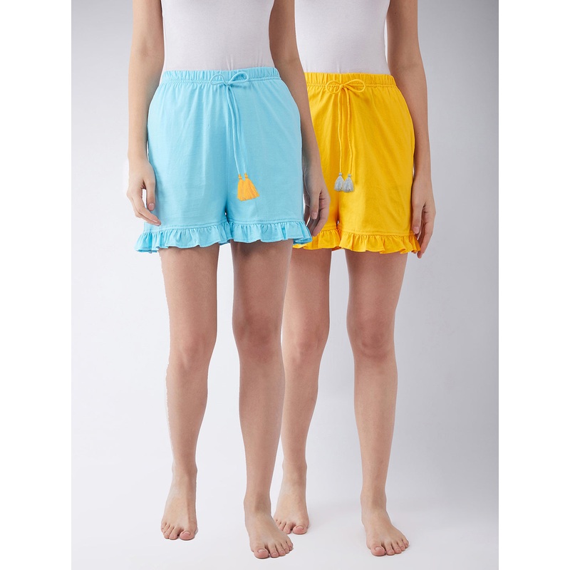 Women’s Yellow and Blue Solid Regular Length Shorts Pack XS Yellow and Blue