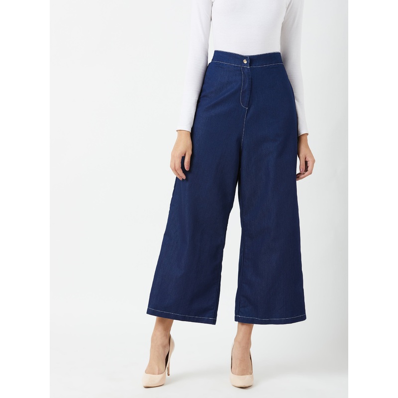Women’s Navy Blue Wide-Leg High-Rise Light Weight Clean-Look Regular Length Light Weight Denim Pants 26 Navy Blue