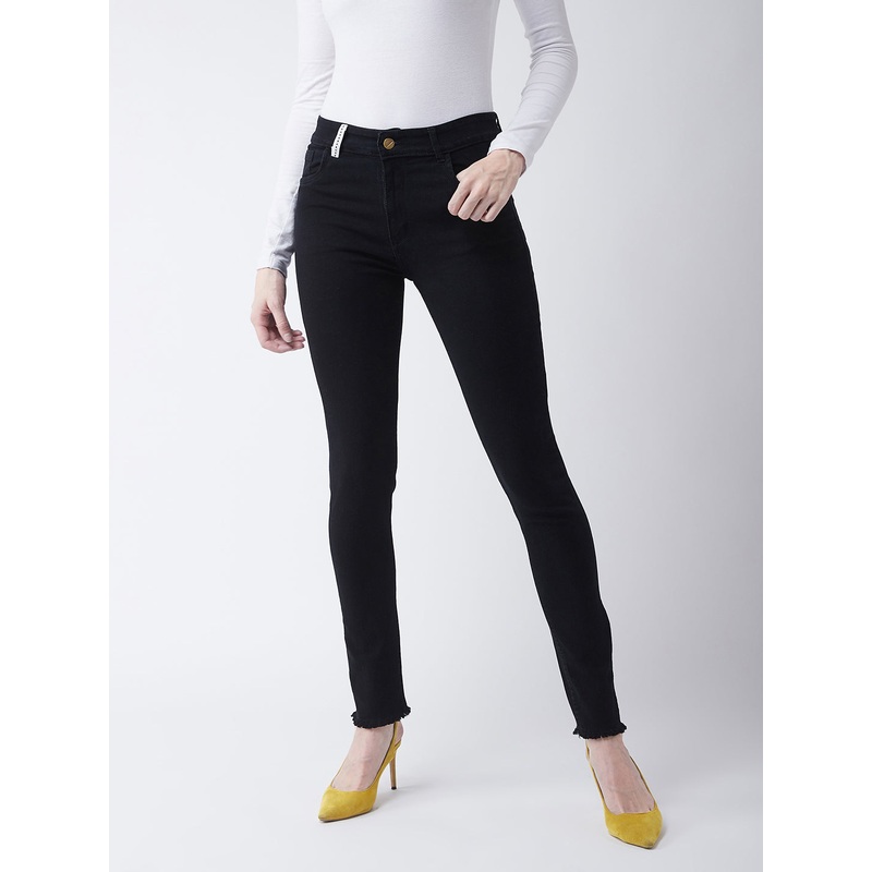 Women’s Black Slim-Fit High-Rise with Tape Detailing Stretchable Denim Jeans 26 Black