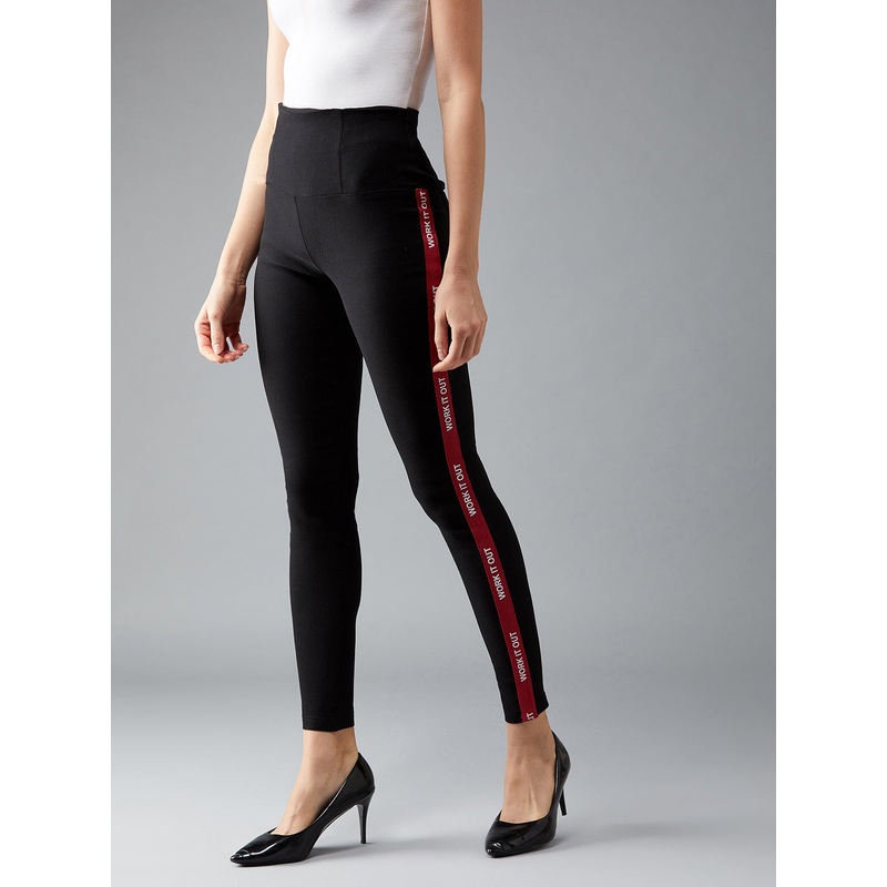 Women’s Black Twill Tape Detailing Solid High-Waist Regular Length Patch Pocket Treggings XS Black