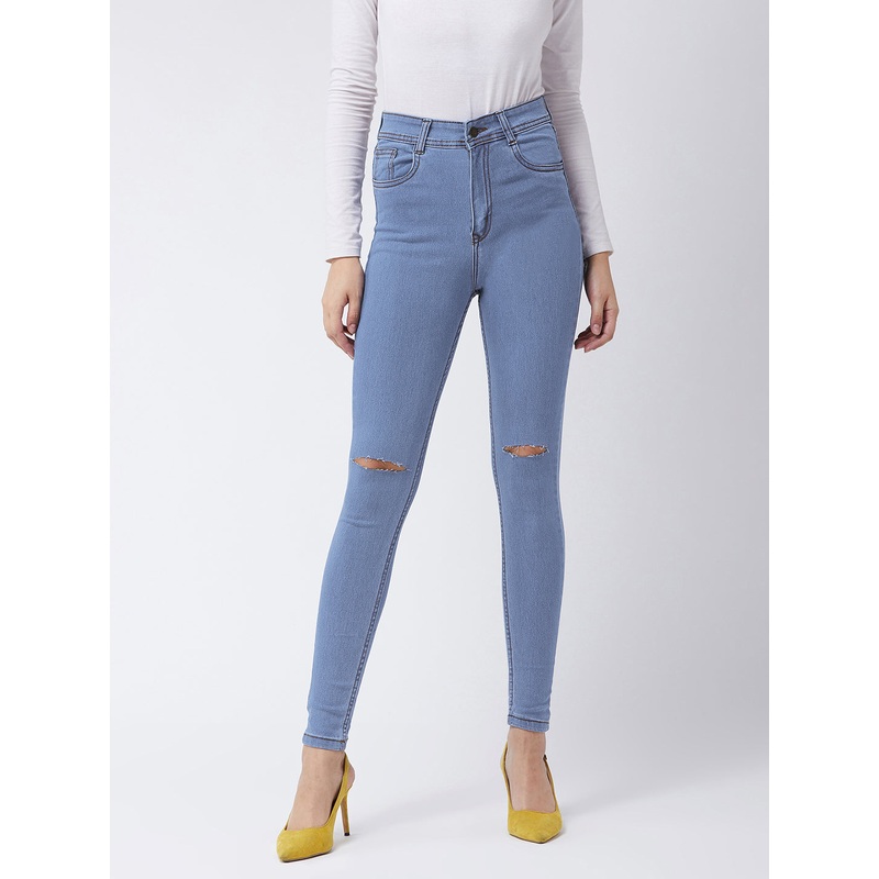 Women’s Blue Skinny High-Rise Distressed Denim Jeans 26 Blue