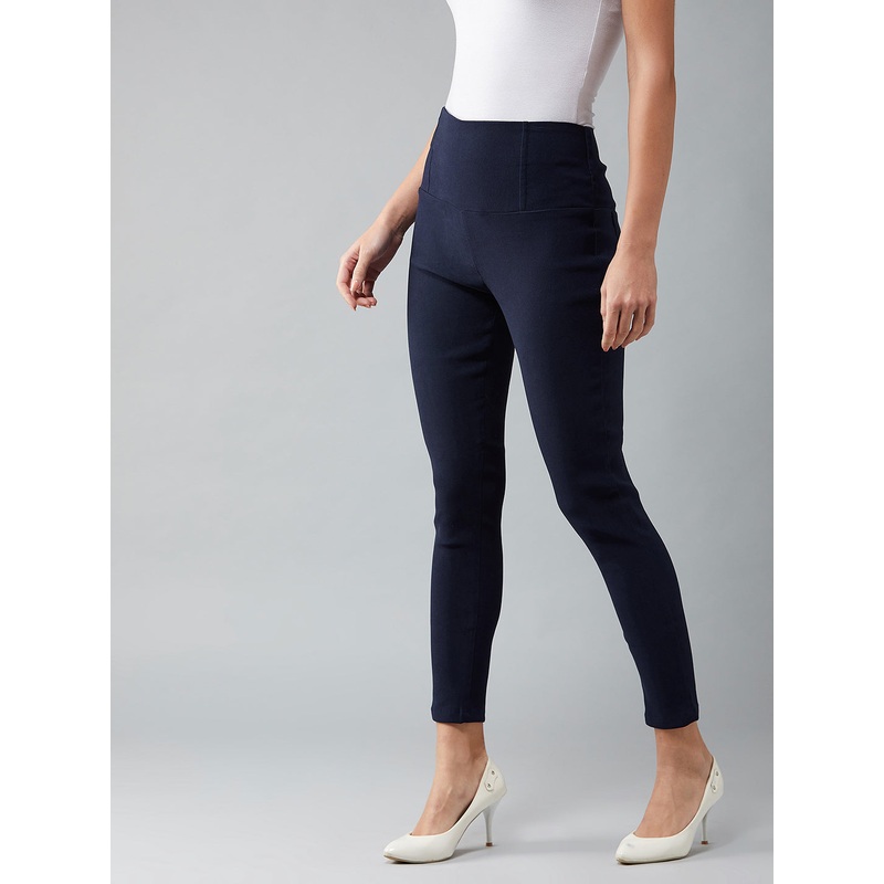 Women’s Navy Blue Solid High-Waist Patch Pocket Regular Length Treggings XS Navy Blue