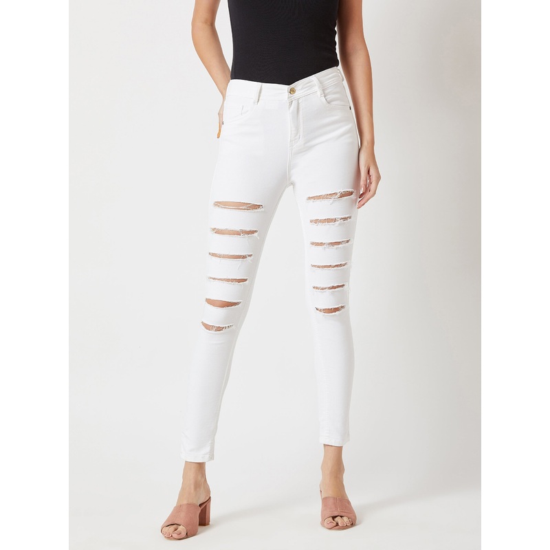 Women’s White Skinny High-Rise Ripped Stretchable Denim Jeans 26 White