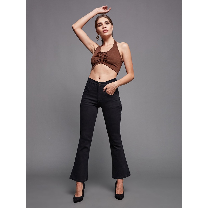 24/7 Comfort Black Bell-Bottom Bootcut Mid-Rise Stretchable Denim Jeans 26 Black