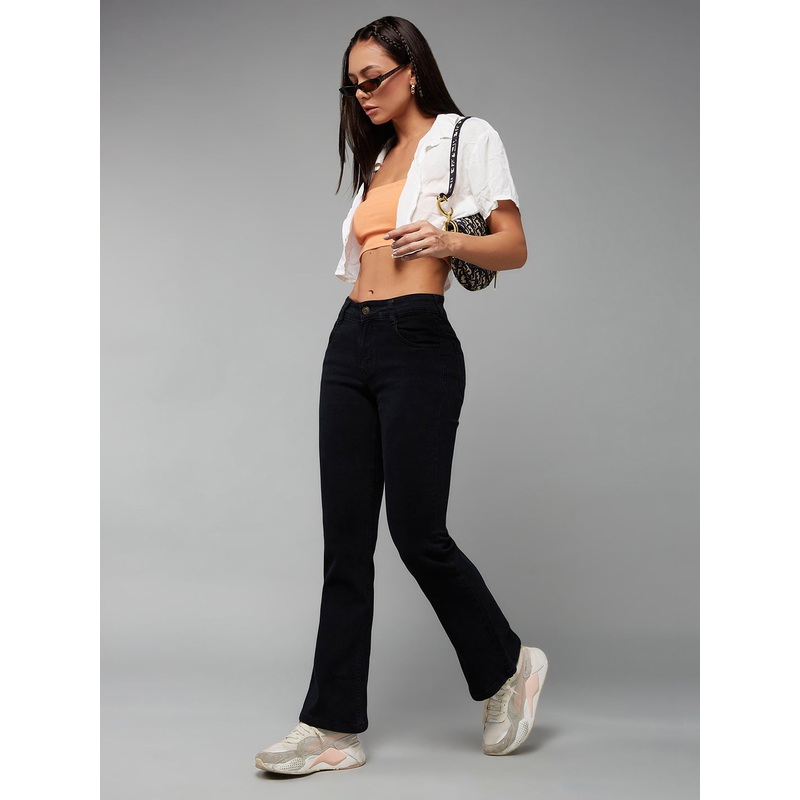 24/7 Comfort Black Bell-Bottom Semi-Bootcut Mid-Rise Stretchable Denim Jeans 26 Black