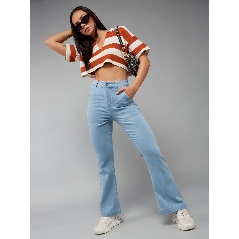 24/7 Comfort Light Blue Bell-Bottom Bootcut High-Rise Stretchable Light Weight Denim Jeans 26 Blue