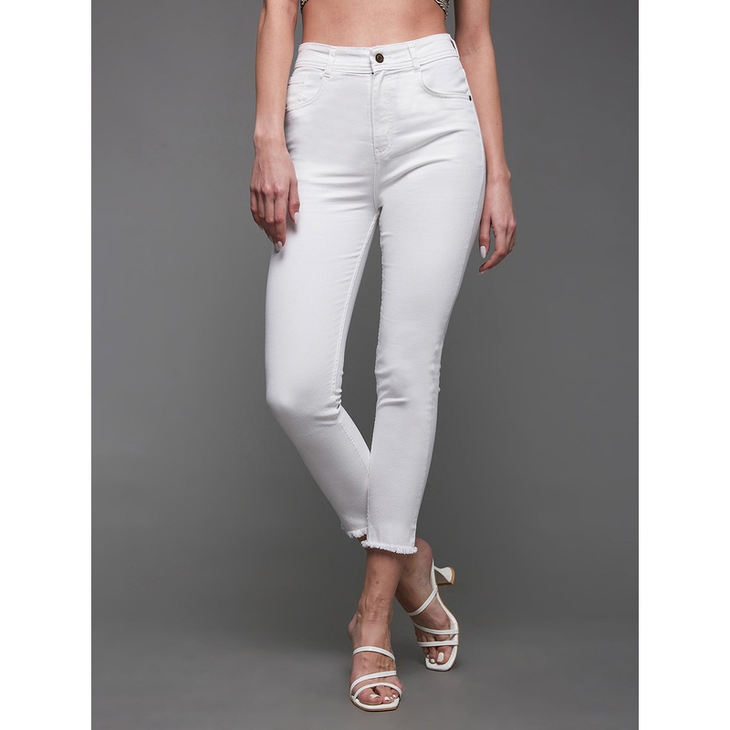 24/7 Comfort White Skinny High-Rise Cropped Stretchable Denim Jeans 26 White