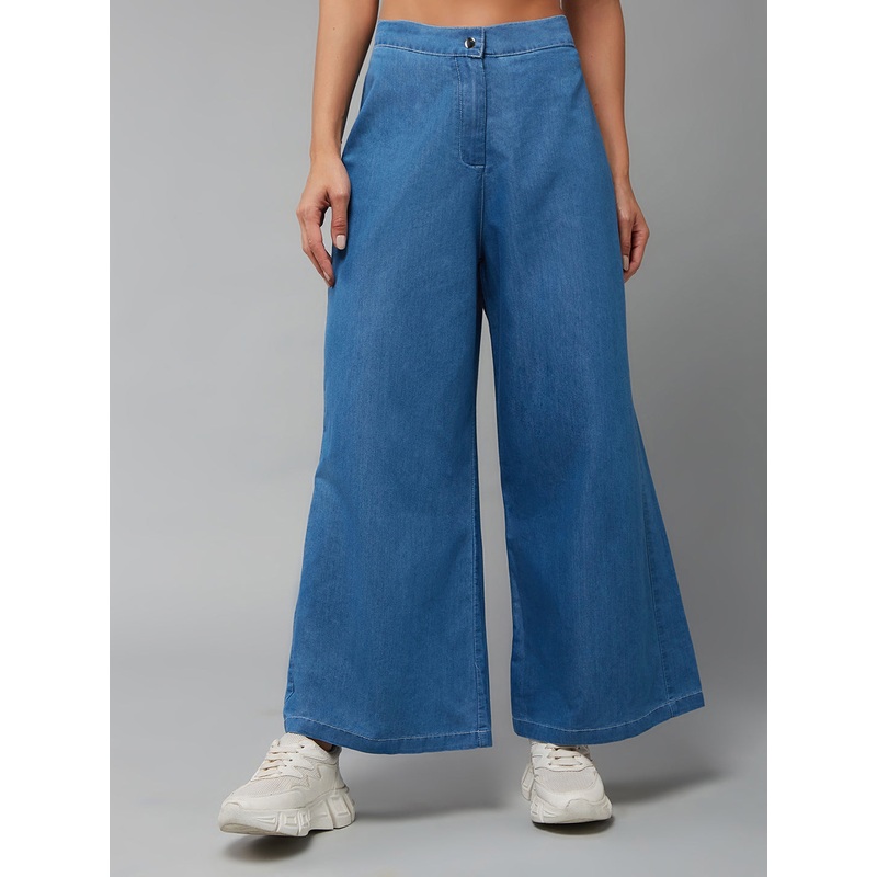 Women’s Blue Wide-Leg High-Rise Light Weight Clean-Look Regular Length Denim Pants 26 Blue