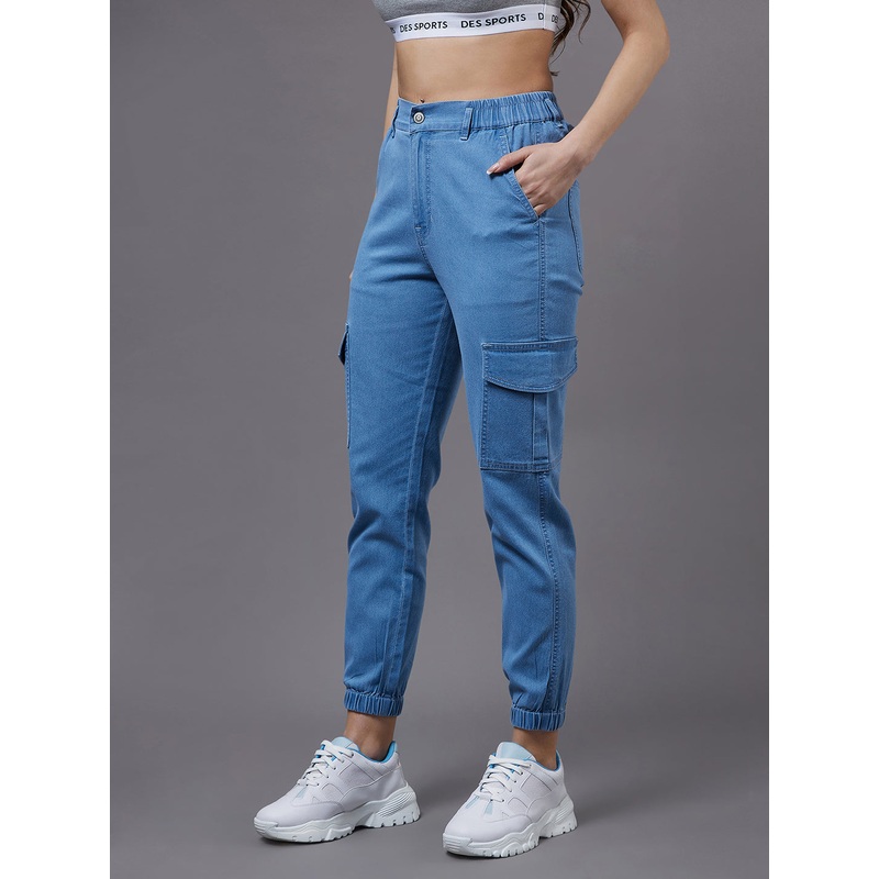 Women’s Light Blue High-Rise Regular Light Weight Stretchable Denim Joggers 26 Blue