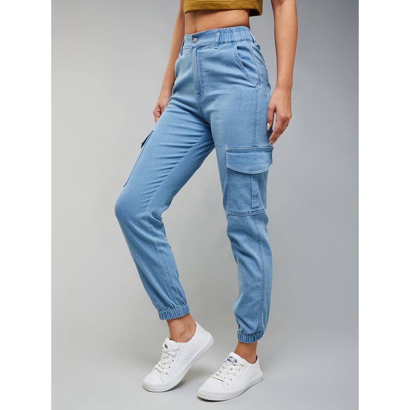 Women’s Light Blue Regular High-Rise Light Weight Stretchable Denim Joggers 26 Light Blue