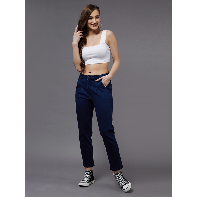 Women’s Navy-Blue Tapered Fit High-Rise Stretchable Denim Jeans 28 Navy Blue