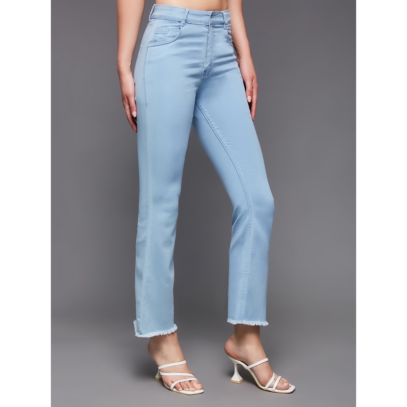 24/7 Comfort Light Blue Bell-Bottom Semi-Bootcut High-Rise Cropped Stretchable Denim Jeans 26 Blue