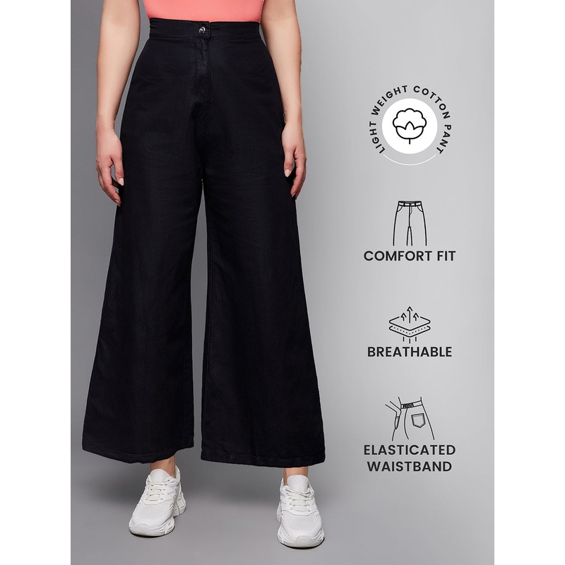 Women’s Black Wide-Leg High-Rise Clean-Look Light Weight Regular Length Denim Pants 26 Black
