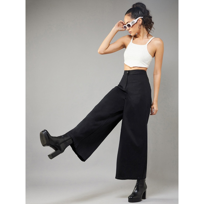 Women’s Black Wide-Leg High-Rise Light Weight Light Weight Culottes Pants 26 Black