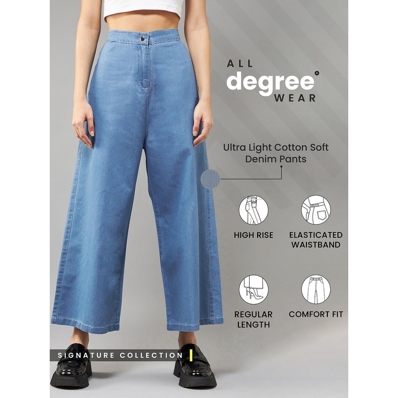 Women’s Blue Flared Wide-Leg High-Rise Non Stretchable Culottes Pants 26 Blue