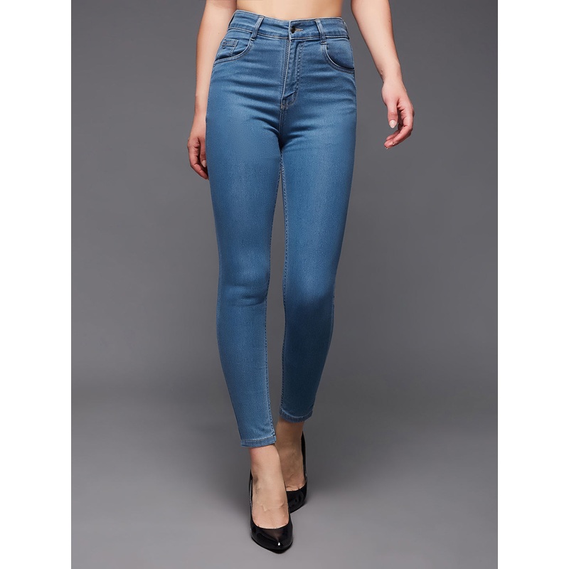 Women’s Blue Solid Skinny High-Rise Cropped Solid Stretchable Denim Jeans 26 Blue