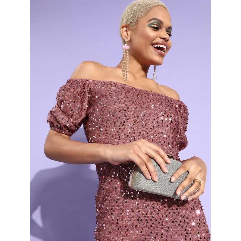 Women’s Dark Lavender Sequined Party Mini Dress XS Dark Lavender