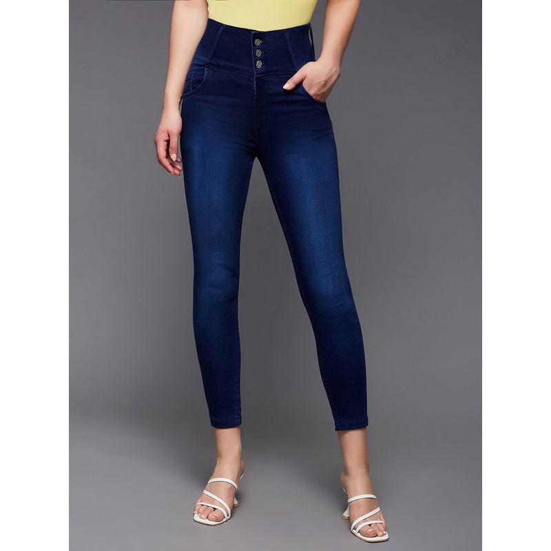 Women’s Navy-Blue Skinny-Fit High-Rise Cropped-Length Stretchable Denim Jeans 26 Navy Blue