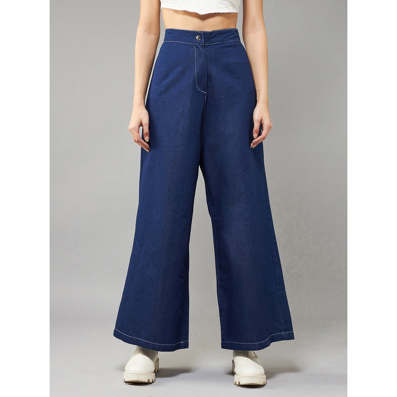 Women’s Navy Blue Wide-Leg High-Rise Light Weight Culottes Denim Pants 26 Navy Blue