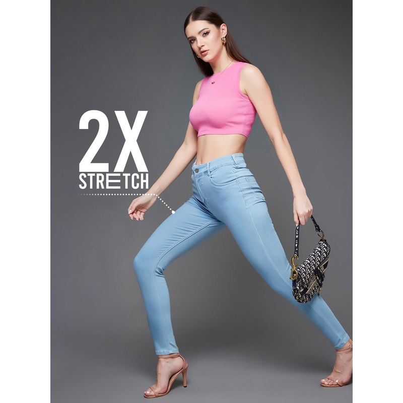 CHASEstretch Light Blue Skinny Fringed Hemline High-Rise Cropped Denim Jeans 26 Blue