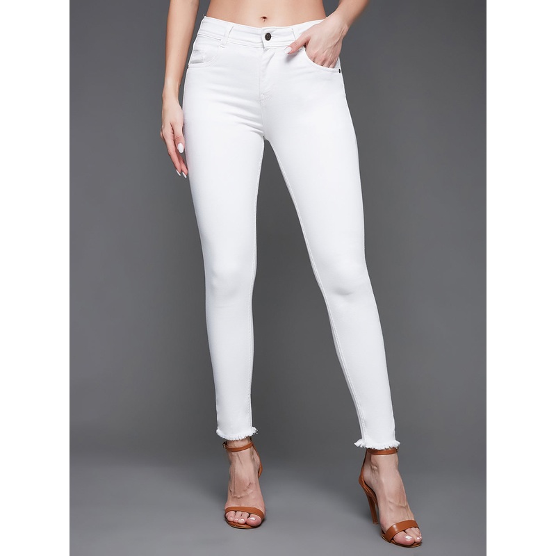 Women’s White Skinny Mid-Rise Bleached Clean-Look Cropped Stretchable Denim Jeans 26 White