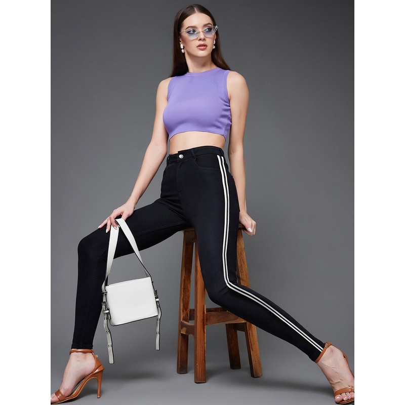 24/7 Comfort Black Slim-Fit Mid-Rise Twill Tape Detailing Crop Length Stretchable Denim Jeans 26 Black