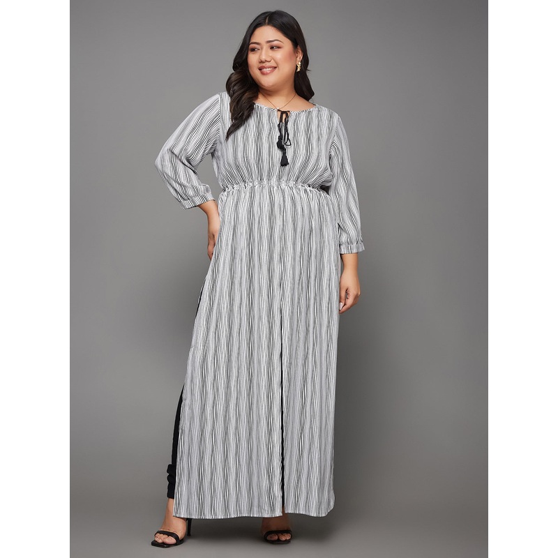 Body Bliss Black & White Striped Tassel Maxi Top XS Black and White