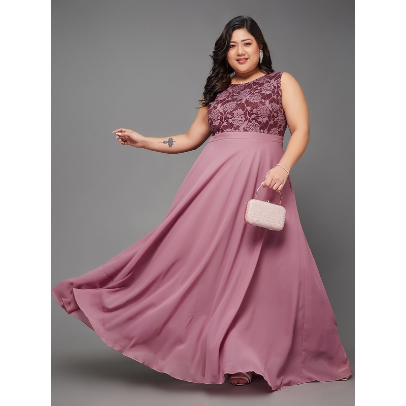 Body Bliss Lavender Solid Lace Overlaid Maxi Dress XS Lavender