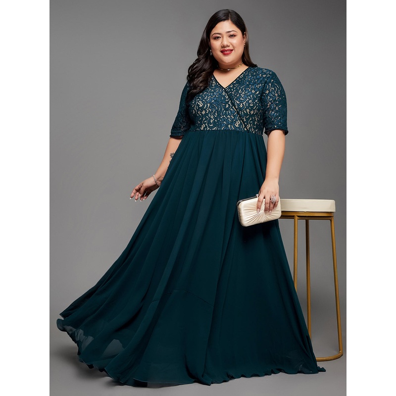 Body Bliss Teal Wrap Georgette Maxi Dress XS Teal