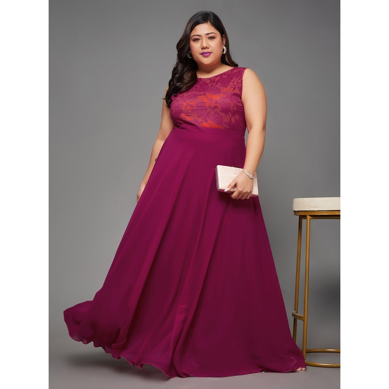 Dark Pink & Rust Sleeveless Fit and Flare Lace Dress for Women XS Dark Pink