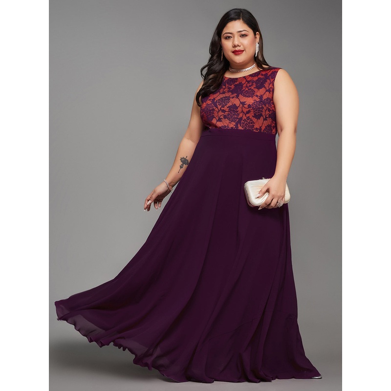 Dark Purple & Rust Sleeveless Fit and Flare Lace Dress for Women XS Dark Purple