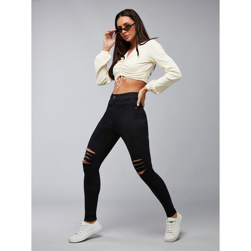 24/7 Comfort Black Slim-Fit High-Rise Mild Distressed Ripped Stretchable Denim Jeans 26 Black