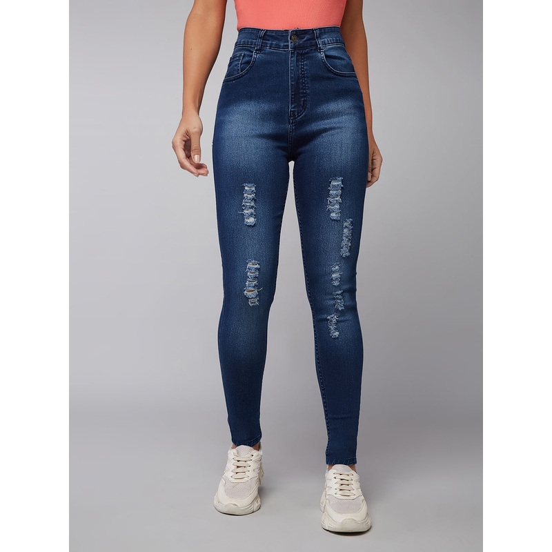 24/7 Comfort Blue Skinny-Fit Mid-Rise Midly-Distressed Ripped Denim Jeans 26 Navy Blue