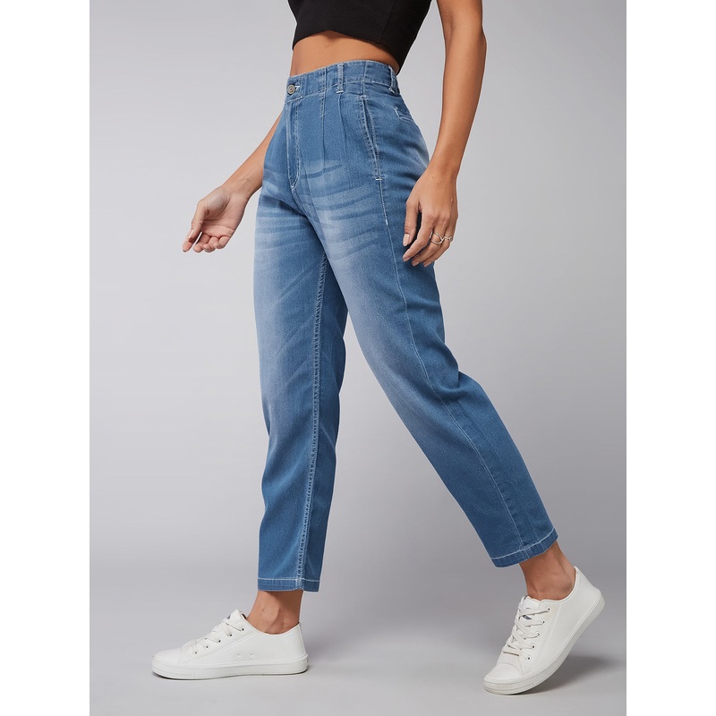 24/7 Comfort Mid-Blue Straight High-Rise Stretchable Denim Jeans 28 Blue