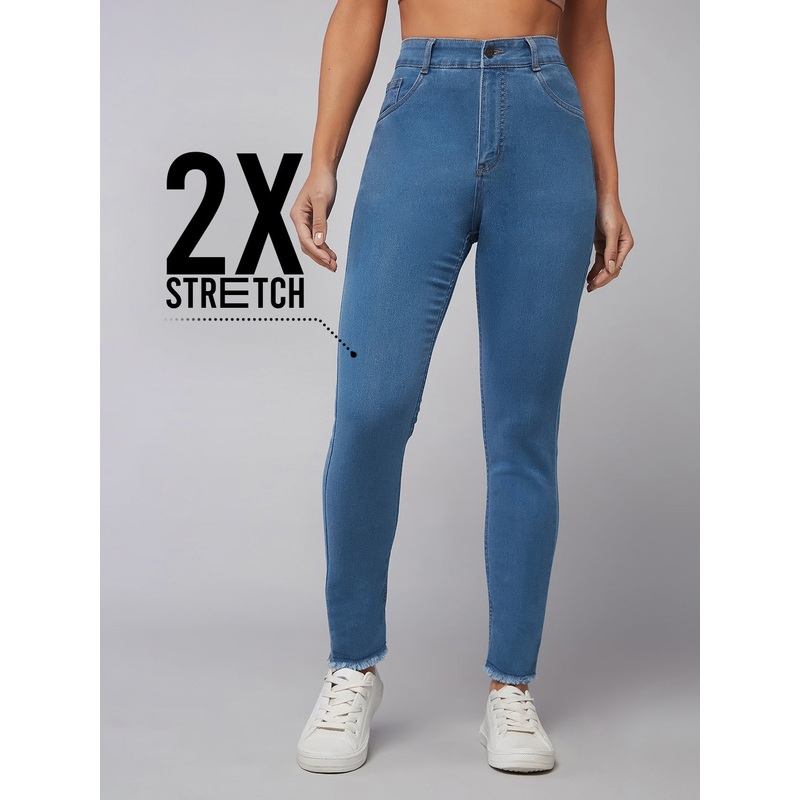 CHASEstretch Blue Skinny High-Rise Cropped-Length Fringe Denim Jeans 26 Blue