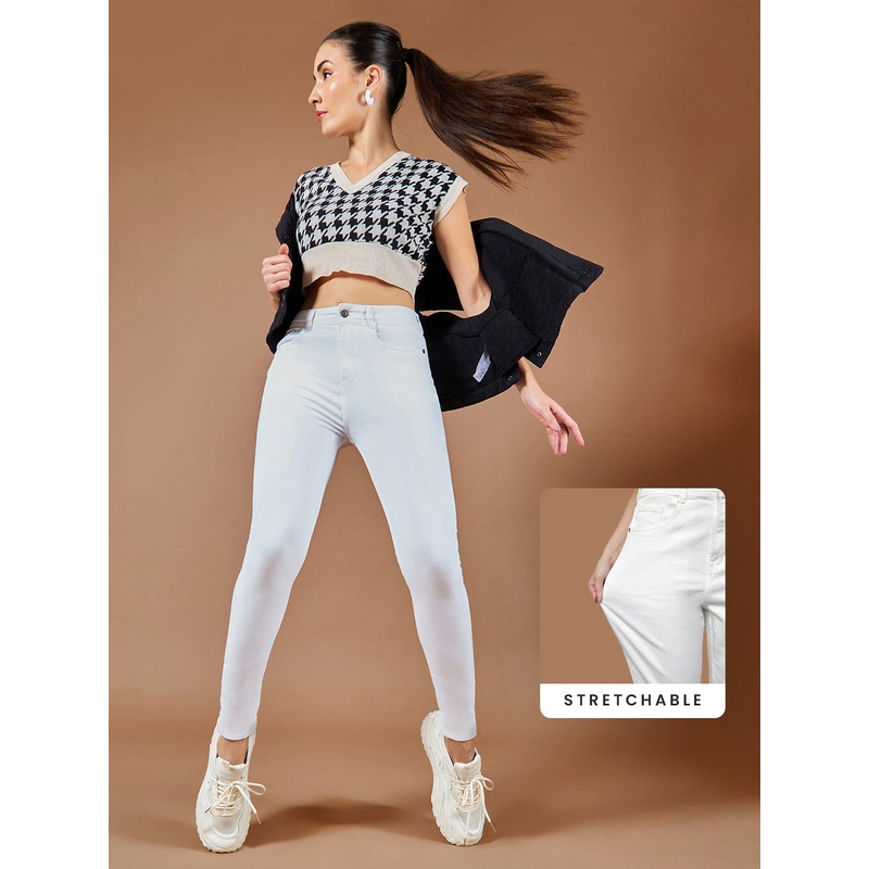 CHASEstretch White Skinny High-Rise Bleached Denim Jeans 26 White