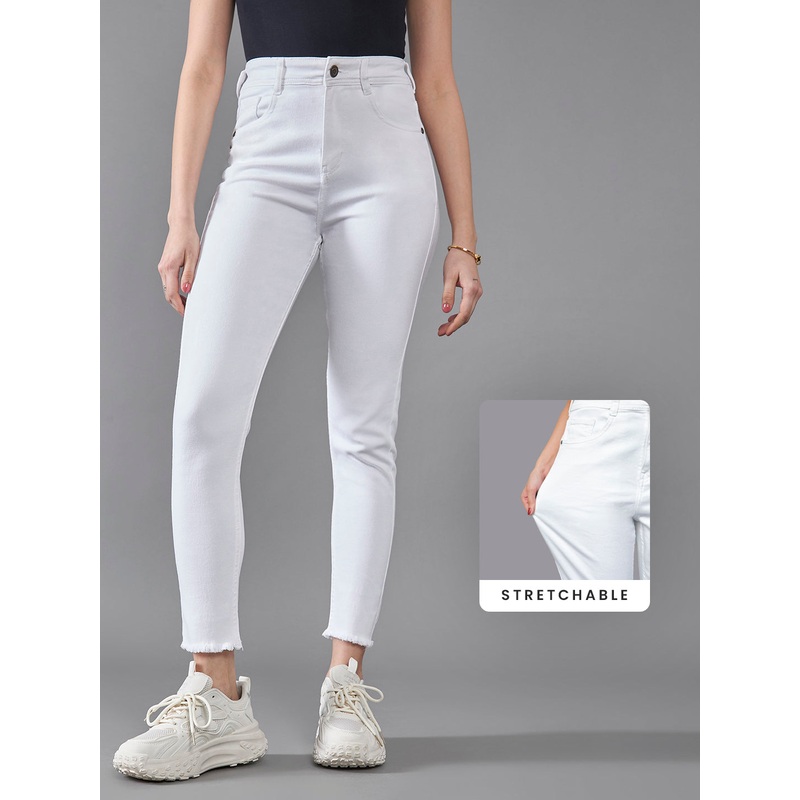 CHASEstretch White Skinny High-Rise Cropped Denim Jeans 26 White