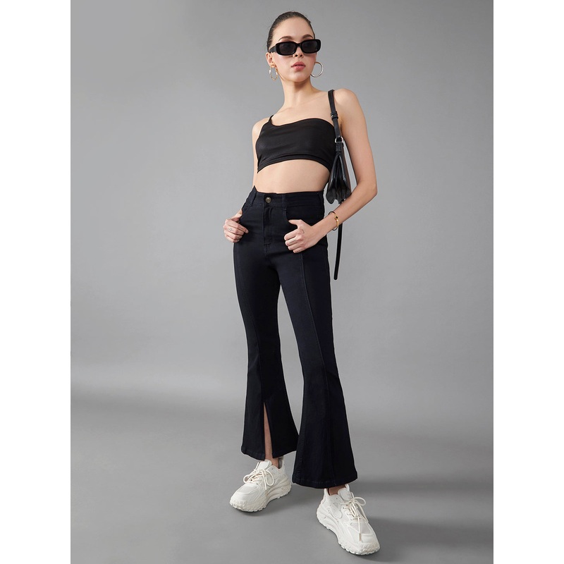 24/7 Comfort Black Bell-Bottom Bootcut Hourglass High-Rise Stretchable Denim Jeans 26 Black