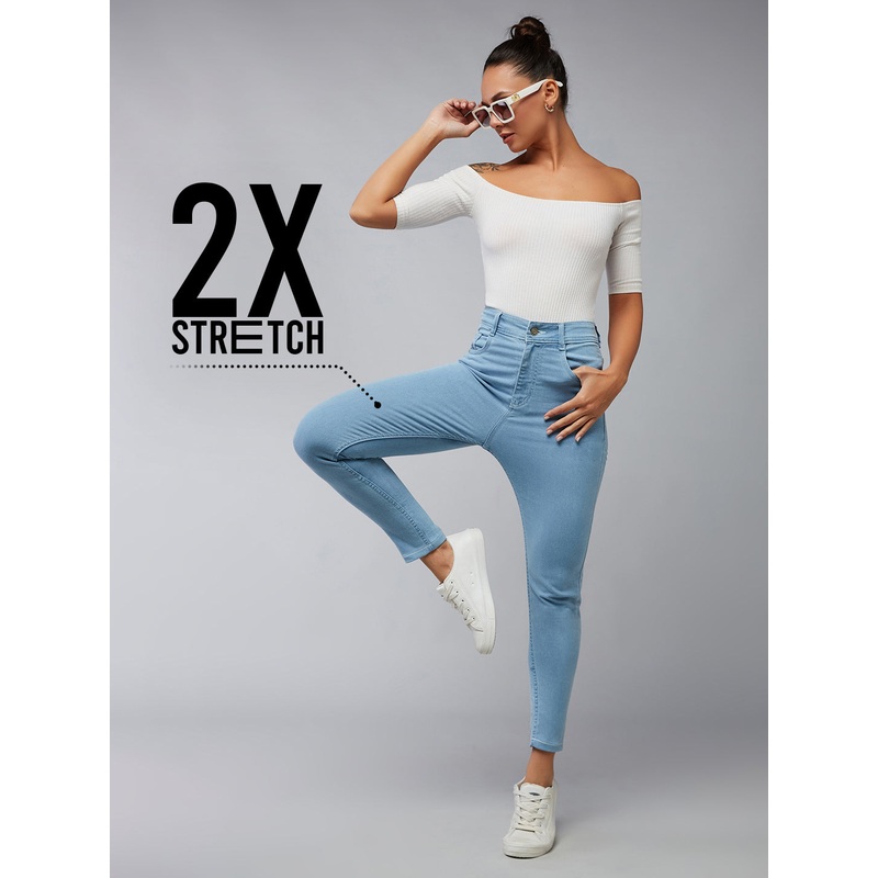 CHASEstretch Light Blue Skinny High-Rise Distressed Cropped Denim Jeans 26 Blue